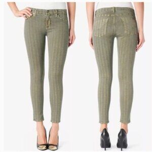 Hudson Nico Green Stripe Mid Rise y2k Skinny Jeans